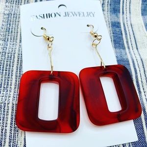 Ruby red marble square earrings